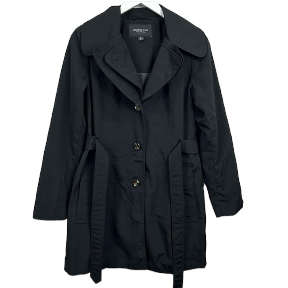 London Fog Black Belted Pea Coat Jacket Lined Size Small